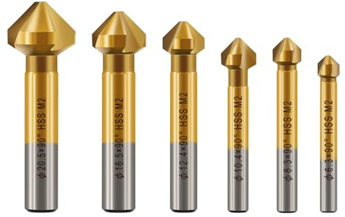 KURSTOL Fraise à Chanfreiner - M2 HSS Fraise à Noyer avec Revêtement en Titane pour Acier inoxydable Fer Aluminium Cuivre, 6 pièces 6,3 mm-20,5 mm Foret à Fraiser à tige Ronde