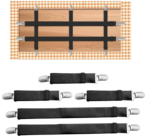 JJZGPP Tischdeckenklammern 5 Stück, Tischklammern Outdoor, Tischklammern für Dicke Tische, Elastischer Tischtuchklammern zum Befestigen von Tischdecke, Laken, Bett, Matratze oder Sofabezüge (Schwarz)