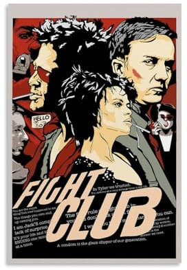 GHJOPAF Klassisches Vintage-Filmposter Fight Club auf Leinwand, Gemälde, Wandkunst, Bild, Heimdekoration, Druck für Schlafzimmer, Wohnzimmer, 30 x 45 cm, ungerahmter Stil