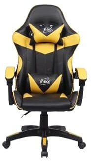 Generico SEDIA DA GAMING, PELLE SINTETICA, CON ROTELLE CUSCINO SUPPORTO E POGGIAPIEDI (GIALLO)