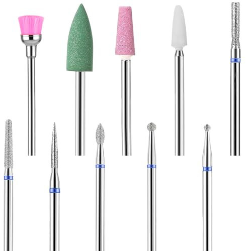 ZKGYUS 10pcs Broca Manicura Brocas De CeráMica Para Uñas, Fresas Para Torno Manicura, Torno Para Las Uñas Pulidor de Uñas Taladro de Uñas Set, Para Quitar Gel, AcríLico, CutíCula
