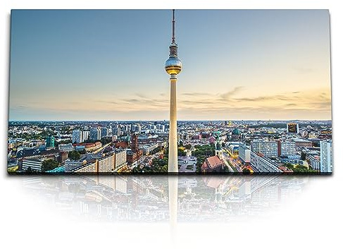 Paul Sinus Wandbild 120x60cm – Berliner Fernsehturm in der Abenddämmerung: Atemberaubende Skyline mit urbaner Eleganz für Ihr Zuhause