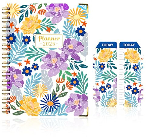 Terminplaner 2025,Spiralbindung,Januar 2025-Dezember 2025,Hardcover Terminplaner, Spiralkalender,Organizer A5,Strukturierte Wochenübersicht,mit Gummiband,Schülerkalender,A (floral)