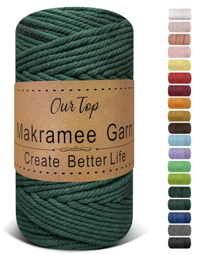 OurTop Premium Makramee Garn Dunkelgrün, 5mm x 110m Macrame Cord Makramee Schnur Makramee Kordel, Garn für DIY Handwerk, Weben Dekoration, Hängepflanze Pflanze Aufhänger