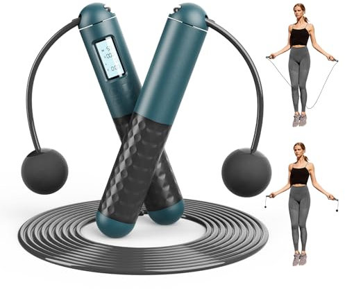 Tuocal Cordless Skipping Ropes for Adults, Ropeless Skipping Rope With Smart Digital Counter, Wireless Weighted Jump Rope with Extra Rope and Storage Bag for Fitness, Exercise, Boxing, Gym