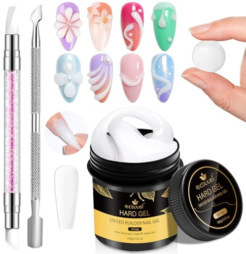 Solid Builder Gel for Nails LEDSUUEI - 100g Large Capacity White Hard Gel for Nail Extension 3D Nail Sculpting Non-Sticky Hand Carving Glue Kit for Manicure Salon Home Decora DIY Nail Art 3.5oz