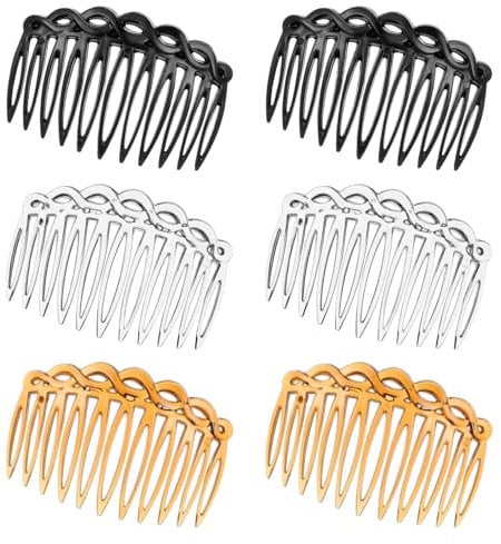MBAIYO 6 Stück Französische Haarseitenkämme, Haarkamm zum Stecken Seitenkämme mit 17 Zähnen Kunststoff French Hair Comb 3 Farben Einsteckkamm Dekorativer Haarkämme für Frauen Braut Hochzeitsschleier