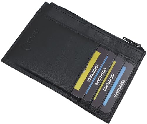 Flache Ziegenleder Nappa Geldbörse mit RFID & NFC Schutz in Schwarz | Geldbeutel, Portemonnaie, Geldtasche