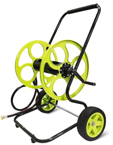 Carrello avvolgitubo da giardino, carrello avvolgitubo da giardino in acciaio inox per impieghi gravosi, con ruote in gomma da 25 cm, per tubo da 122 cm (5/8), per giardino/prato. (Con tubo da 1,5