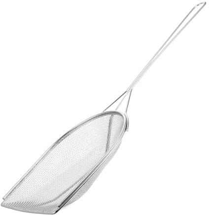 Edelstahl Schöpflöffel mit Feinem Sieb für Speiseöl, Silber | Pommes Schaufel, für Fritteuse und Küche, Quadratische Form, Leicht zu Reinigen