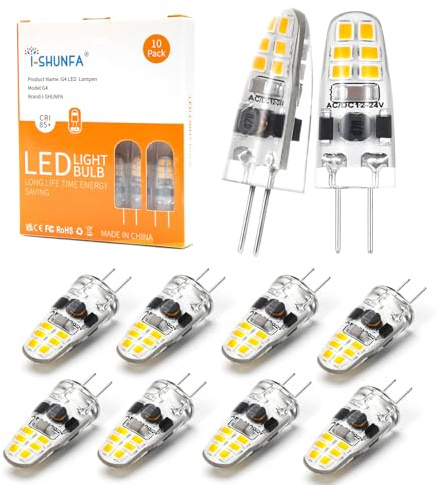I-SHUNFA G4 LED Bulbs 1.2 W Dimmable Warm White 3000 K AC/DC 12-24 V Mini LED Bulb to Replace Halogen Bulbs 10W-15W G4 for Kitchen, Cooker Hood, Office (10 Pack) (4000K)