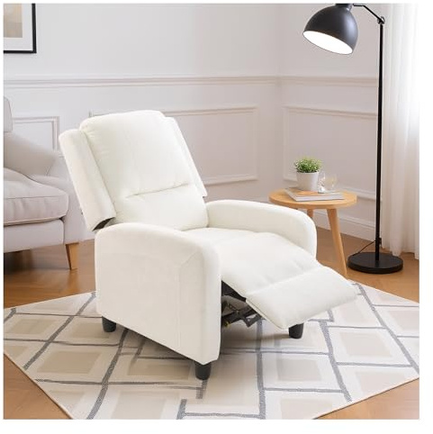 Warmiehomy Modern Chenille Recliner Chair High Back Reclining Chairs Thick Padding Occasional Reclining Armchair with Wood Legs for Living Room Bedroom Home (Beige)