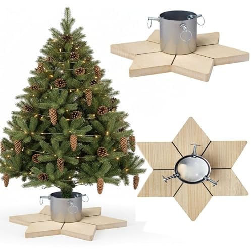 COIL Christbaumständer, Ständer mit Wasserspeicher, Rustikaler Ständer, Sockel für echten Baum, Wasserkapazität: 1-1,3 Liter, Stammdurchmesser: 3,5-11 cm, (Silber, Breite 47 cm)