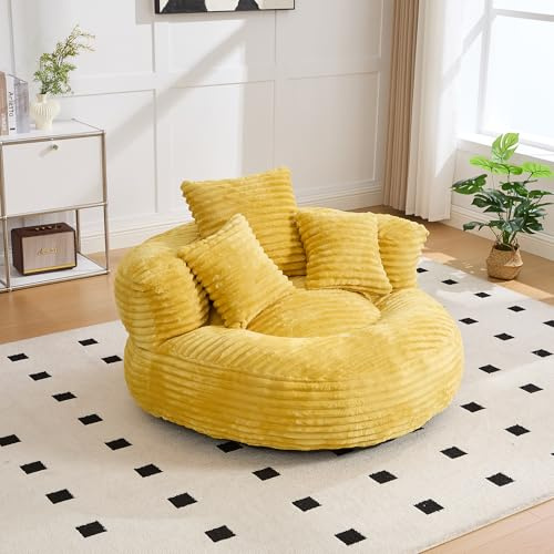 Ball & Cast Sitzsack, Durable Komfort Cord Lazy Bag, Beanbag Chair mit 3 Kissen für Schlafzimmer, Büro, Senfgelb, 1 Sitz