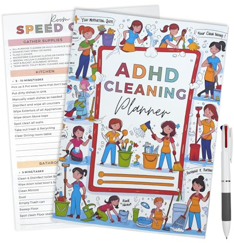 ADHD Cleaning Planner with Three-color Pen, Cleaning Planner for Adults | Cleaning Schedule and Checklist Managerment Daily Weekly Monthly Household ADHD Planner for Adults and Children