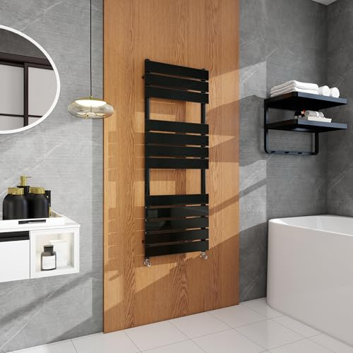 simple bathrooms Modern Flat Panel Heated Towel Rail Radiator,Wall Mounted Central Heating Ladder Rad 1200X450mm Black