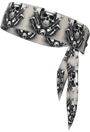 WHJSHOP Skeleton with Gun Pattern Sports Headscarf, Casual Headband, Elastic, Sweat Absorbing, Adjustable, Anti Slip