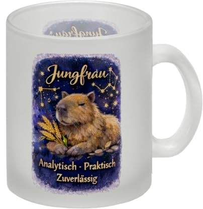 Jungfrau Sternzeichen Cabybara Glas Tasse für Astrologie Fans lustiger Becher - Tasse für Büro und Zuhause