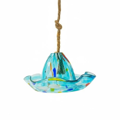 perfk Mangeoire pour Oiseaux Mangeoire Suspendue Bain d'oiseaux Plat d'oiseaux Coupelle en Verre Épais Forme Fleur Résistance aux Intempéries et Nettoyage, Style 1