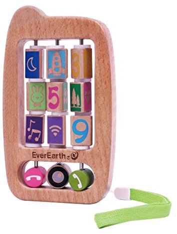 EverEarth Kindertelefon aus nachhaltigem Holz – Buntes Rollenspiel-Spielzeug zur Förderung von Kreativität und Kommunikation – Umweltfreundlich und sicher für Kinder – EE33768