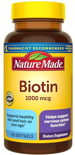 Nature Made Biotin 1000 mcg Softgels, Biotin Vitamins Dietary Supplement, Supports Healthy Hair & Skin, 120 Softgels, 120 Day Supply