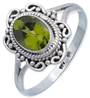 mantraroma Damen Ring Silber mit Stein Peridot Edelstein grün ausgefallen verspielt (MRG-122-59-(52))