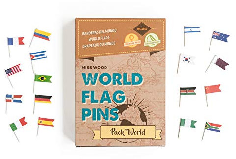 Miss Wood Punaises pour carte avec drapeaux du monde, Marron, taille Unique
