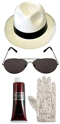 Zombie Michael Jackson Chapeau Blanc Gants Lunettes Faux Sang Déguisement Halloween