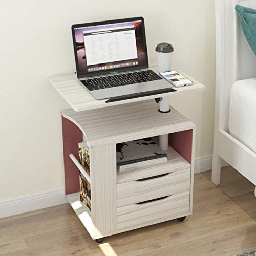sogesfurniture Mobiler Beistelltisch Nachttisch Nachtschrank mit 2 Schubladen, höhenverstellbarer Sofatisch Laptoptisch für Schlafzimmer, Wohnzimmer, Ahorn BHEU-CT1-MP