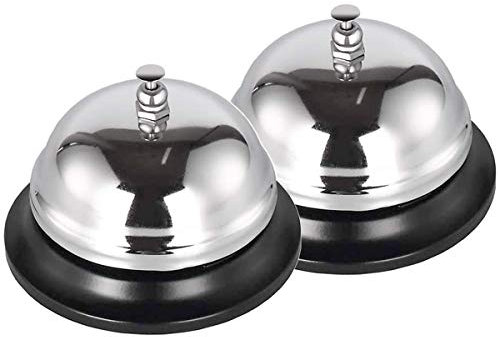 LEDLUX 2 Pezzi Campanello A Mano,Campana da Tavolo, Argento per Cucina Reception Albergo Hotel Ristorante Eventi, 85X55mm