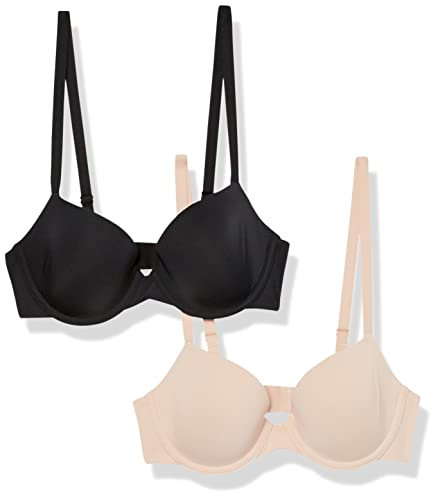 Amazon Essentials Women's Half-Cup Microfibre Bra with Adjustable Straps - Discontinued Colours, Pack of 2, Blush, 36B