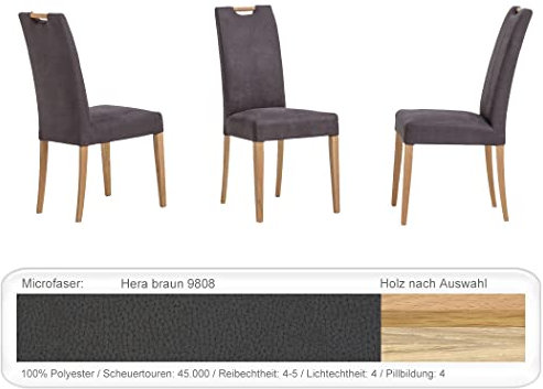 4X eleganter Polsterstuhl Silvana hochwertiger Stuhl Esszimmerstuhl Massivholzstuhl Küchenstuhl Verschiedene Varianten, Holzart:Eiche Sonoma lackiert, Bezugstoff:Hera braun