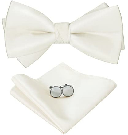 HOULIFE Fliege Herren Set - Verstellbare Vorgebundene Fliege Aus Satin Polyester, Einfarbiges Einstecktuch, Manschettenknöpfe Set für Bräutigam Hochzeit Formal Mit Geschenkbox