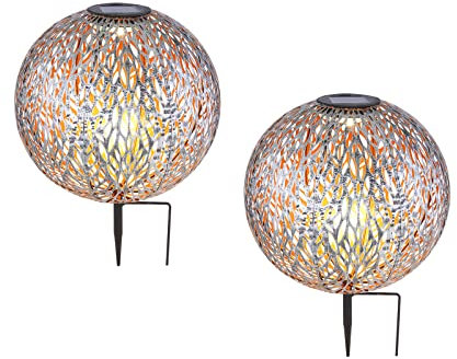 meineWunschleuchte LED Solarkugeln aus Metall im 2er SET - Ø 27cm – effektvolle Lichtspiele durch Ornamente