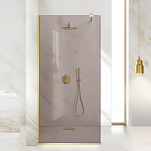 Aqua Roy Gold Taille 110 cm à partir de 70/80/90/100/110/120 Paroi de douche à l'italienne, verre bronze 8 mm, laiton poli (110 x 195 cm)