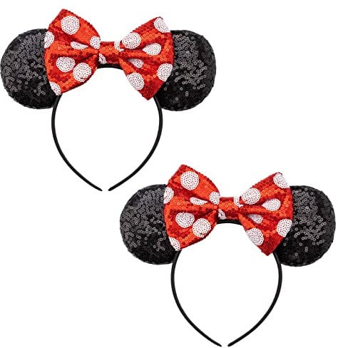 DRESHOW 2 Pack Mouse Ears Bow Headbands Glitter Party Decoration Cosplay Costume for Women