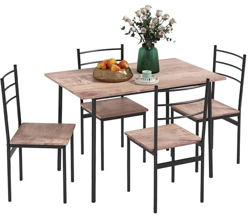 HOMCOM 5 Piece Dining Table and Chairs Set, Dining Room Sets, Steel Frame Space Saving Table and 4 Chairs for Compact Kitchens, Black