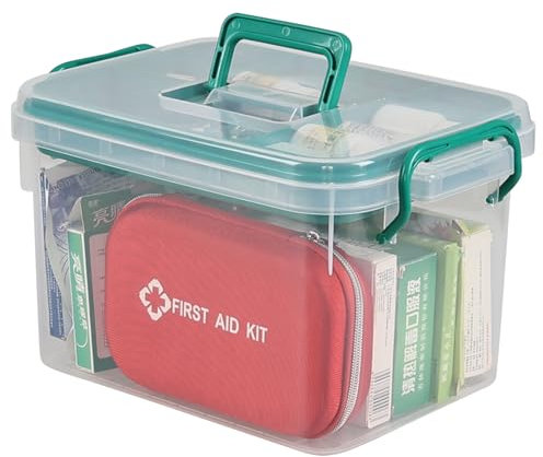 Buyitt First Aid Medicine Box Supplies Kit Organizer, Medic Storage Bin Case with Removable Tray, Clear