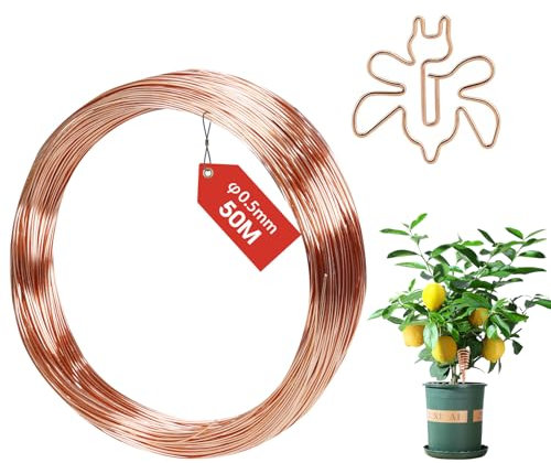 FIFIBANG 50 Meter Reiner Kupferdraht 0.5mm T2 Blanker Kupferdraht Kupferkabel, Basteldraht Schmuckdraht Coil Wickeldraht Copper Wire für Elektrokultur Gartenarbeit Schweißen Elektrotechnik DIY