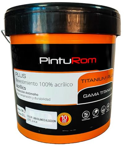 Pintura para Fachadas TITANIUM Color, 100% acrílico, revestimiento de color para exteriores. 7-8 m²/L. de rendimiento, durabilidad en el tiempo. Envase de 12 L. (L-100 - NEGRO)