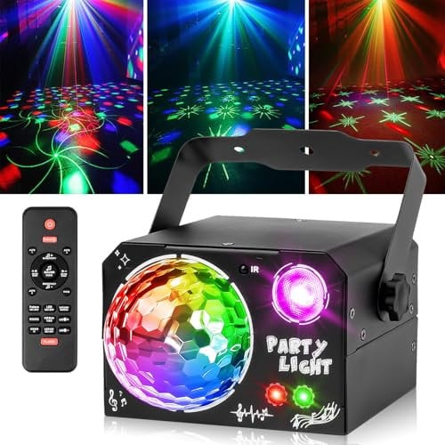 Nigecue 4 in 1 Discolicht Partylicht mit Fernbedienung, Musikgesteuert Disco Licht mit RGB Kugelleuchten, UV Schwarzlicht, Sprachsteuert LED DJ Party Lampe Discokugel für Halloween Weihnachten Klub