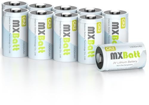 MXBatt CR2 Battery 3 V Lithium Pack of 10 1000 mAh High Capacity for Cameras, Torches, Toys, Golf Rangefinder and More 10 Years Shelf Life