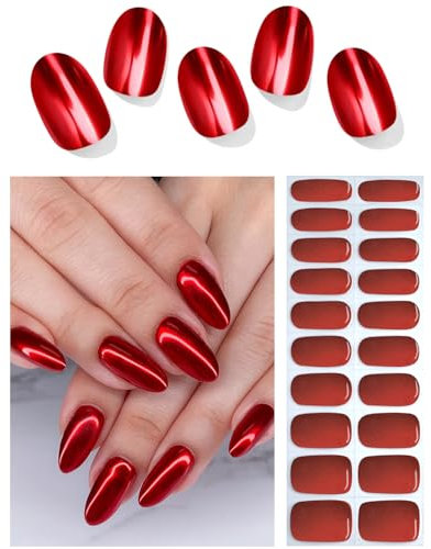 Wahrshei Nagelfolien | Mirror Red UV Gel Nagelfolie | Nagelfolie Selbstklebend | Gel Nail Stickers, Gellack Wraps für Nagel
