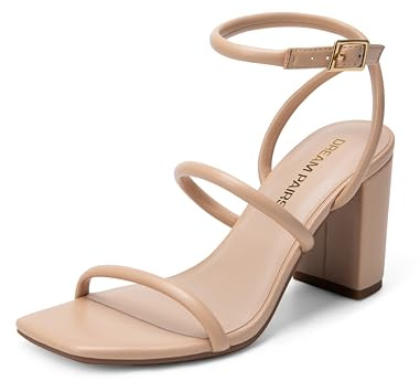 DREAM PAIRS Eleganta och bekväma damklacksandaler med tjock, kvadratisk klack, öppen tå, fotledsrem, sandaler med hög klack, för eleganta bröllop, Naken, 41 EU