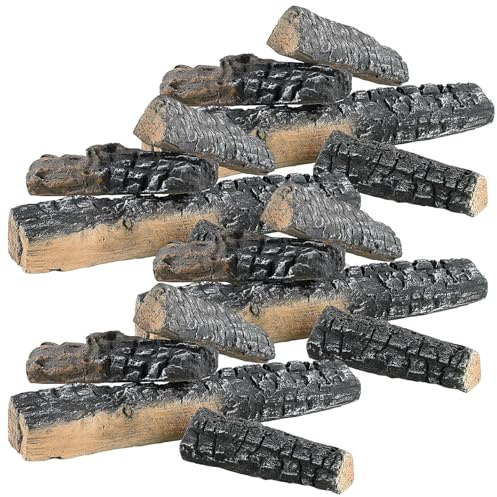 Carlo Milano Bioethanol Kamin Deko: 16er-Set Keramik-Dekorations-Holzscheite für Bioethanol-Öfen (Ethanol Kamin Hölzer, Dekohölzer für Ethanol, Holz)