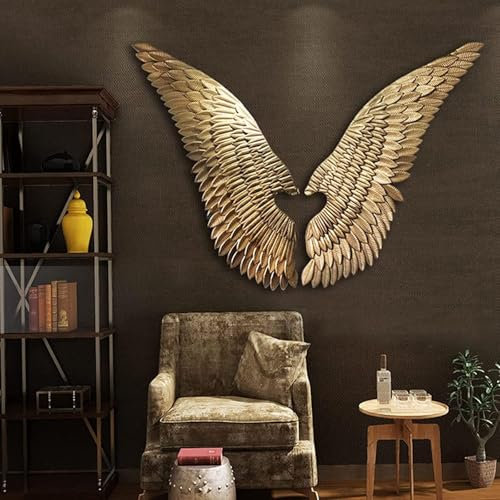 SYLUOQP Hängende Metallflügel-Wanddekoration, Große 3D-Engelsflügel-Wanddekoration, Für Zuhause, Schlafzimmer, Wohnzimmer, Garten,Gold