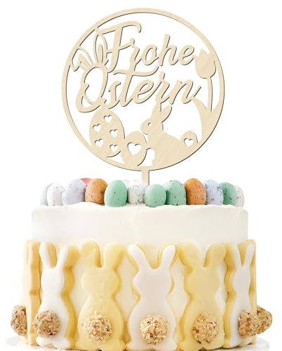 BOOMTOP Cake Topper Frohe Ostern Holz Tortendeko Osterdeko Osterhase Ostereier Cupcake Topper Happy Easter Kuchen Deko Tortenstecker für Osterfeier Party Kuchen Dekoration