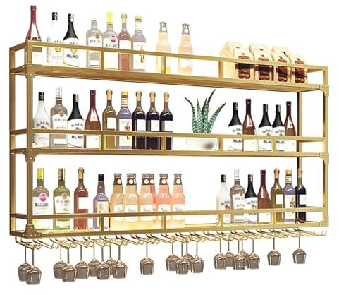 Meuble de bar à vin moderne en fer avec étagères flottantes et support en verre, parfait pour la maison, les restaurants et les bars