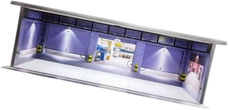 Harilla 1/64 Druckguss-Auto-Vitrine mit Parkplatz-Szene, Tischdekoration mit Licht, Auto-Garage-Vitrine für Sammler, Spielzeugautos, Sportwagen, Stil g