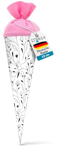 itenga Geschwisterschultüte 35cm Design Pflanzen/Floral - als Geschenkverpackung oder kleine Schultüte für Kinder Erwachsene Schulbeginn Berufsstart Studium (Florales Muster)